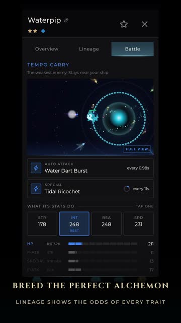 Trailer still: An Alchemon's battle stats